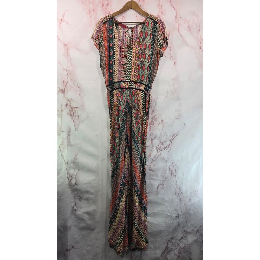 Tigerlily Dress Womens Medium Boho Maxi Rayon Flowy Floral Stripe Indian